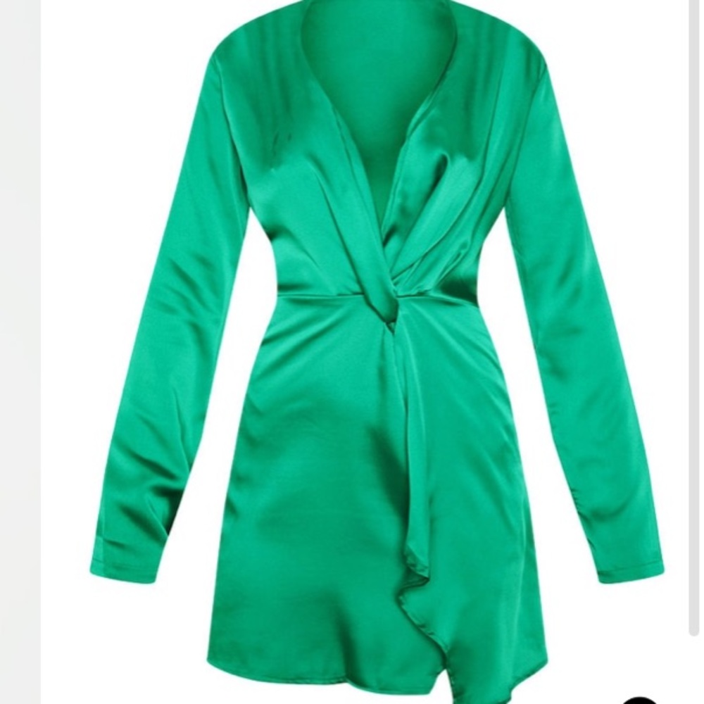 Green Paisley Long Sleeve Satin Wrap Dress